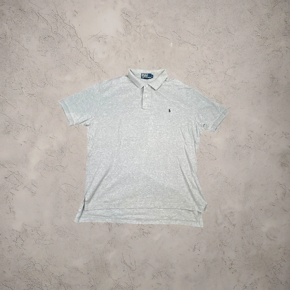 Polo Ralph Lauren Mens Large Gray Short Sleeve Polo Shirt Y2K Relaxed Fit 0806